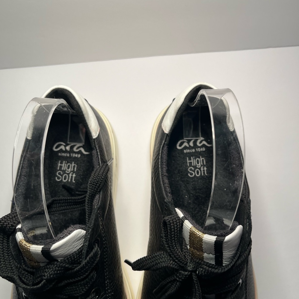 Ara Black Leather Sneakers with White Heel Tab - Picture 4 of 10